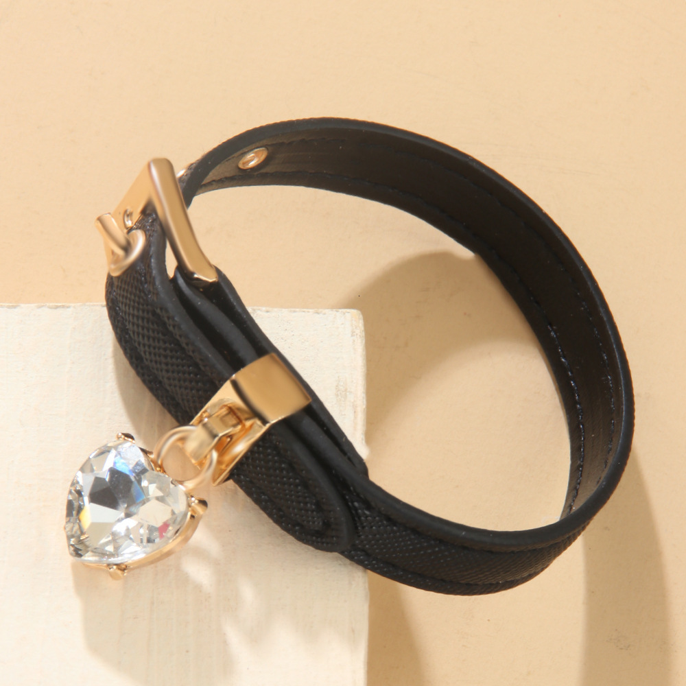 Fashion Multi-color Light Simple Heart-shaped Rhinestone Soft Leather Inlaid with Rhinestones High-end Bracelet ddmymoon