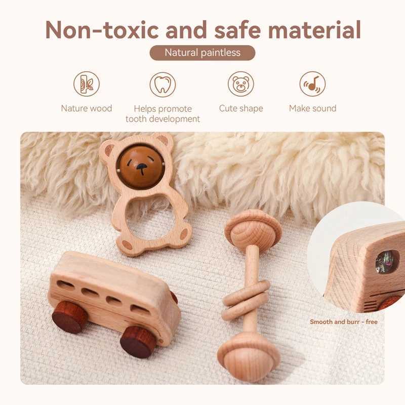 Baby Montessori Toys Beech Wooden Music Instrument Rattle Toys Baby Set for Newborn Bear Rattle Educational Toys Birthday Gift C250913