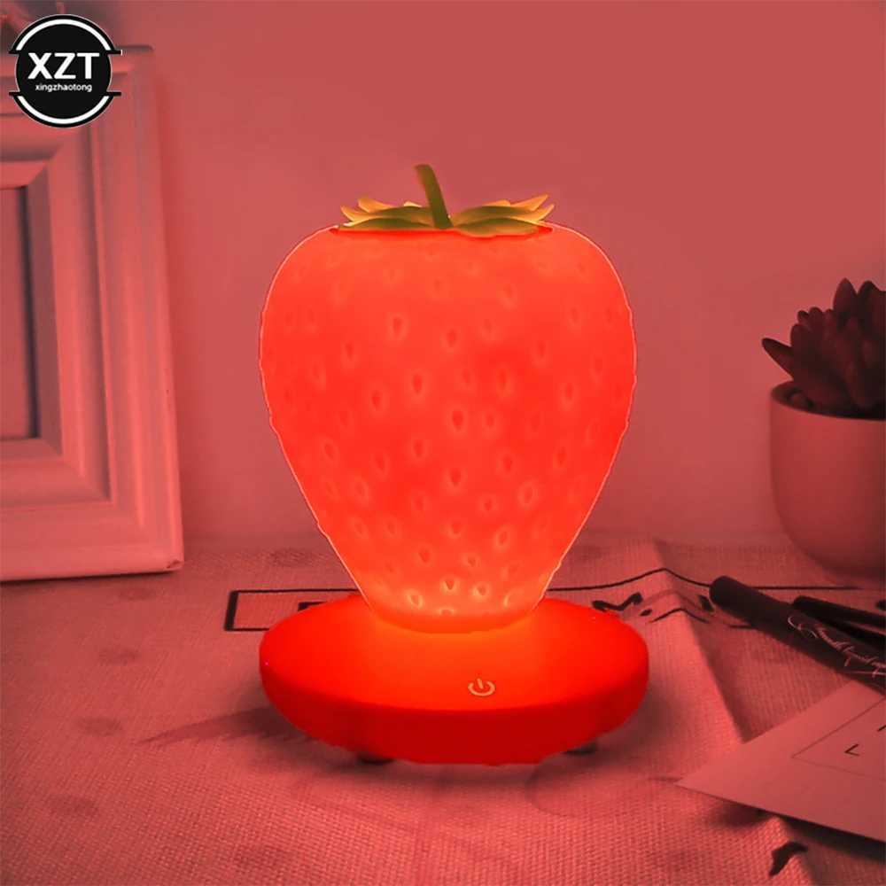 LED Strawberry Lamp for Bedroom Silicon TouchSensor USB Rechargeable Dimmable Idyllic Bedside Night Light for House Decoration C250913