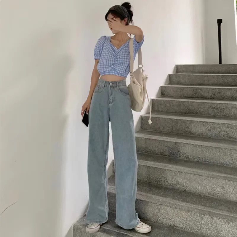 Autumn Spring Jeans Women Denim Vintage Straight Trousers Fashion Female White Black Solid Loose Casual Wide Leg Pants Z260313