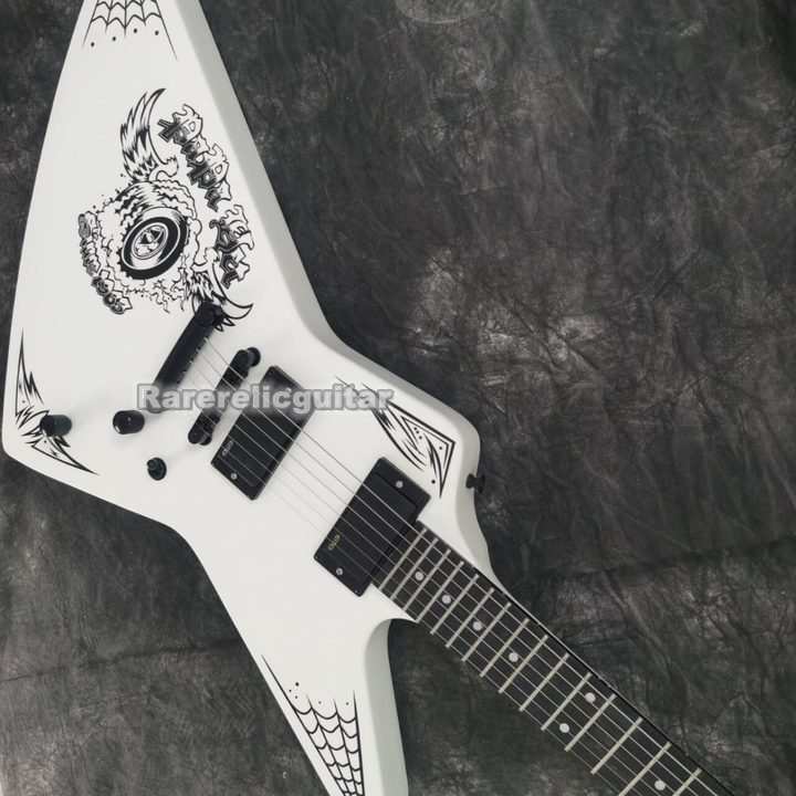 Metallic James MX 250 Papa Het White EX Electric Guitar, Dot Inlay, Black Hardware