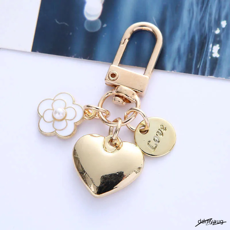 _Wholesale Adorable Alloy Heart Keychain - Pearl & Camellia Flower Charm With Letter Pendant, Cute Bag Accessory For Women (8Cm, 12G) ddmyAug