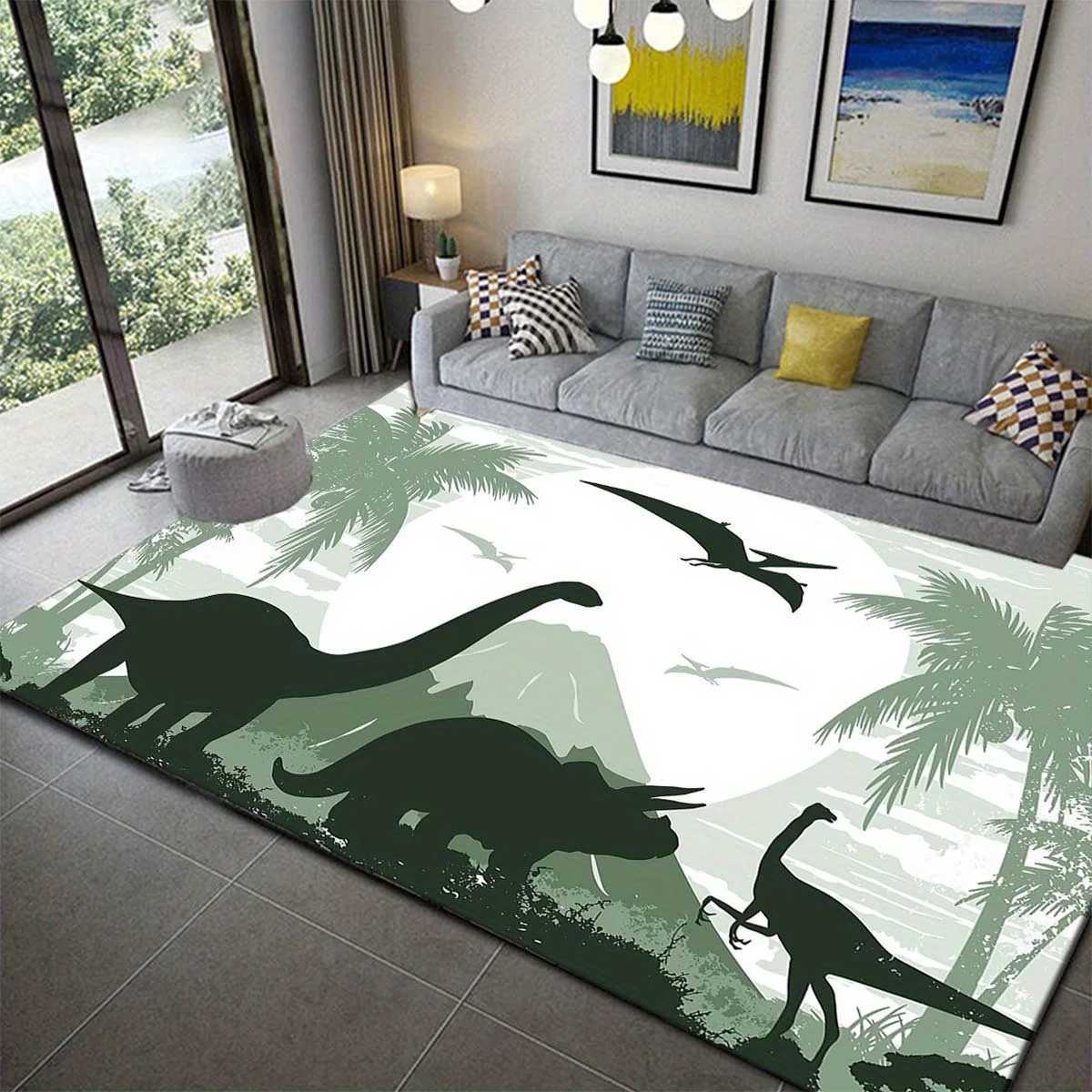 1pc Dinosaur Pattern Soft Floor Mat Floor mat Crystal Velvet Tropical Palm Tree Mountain Design NonSlip Durable Rug for C250913