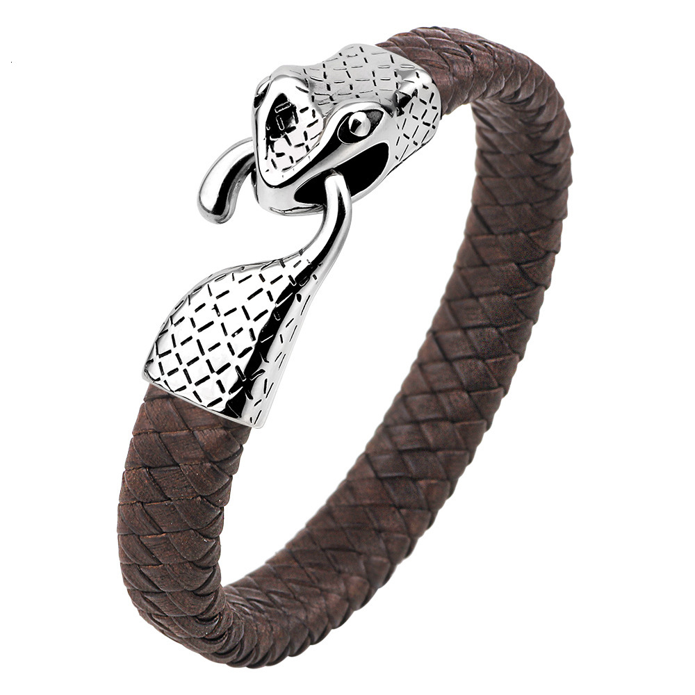Classic Personalized Leather Stainless Steel Snake Head Handmade Woven Fashion Street Bracelet ddmymoon
