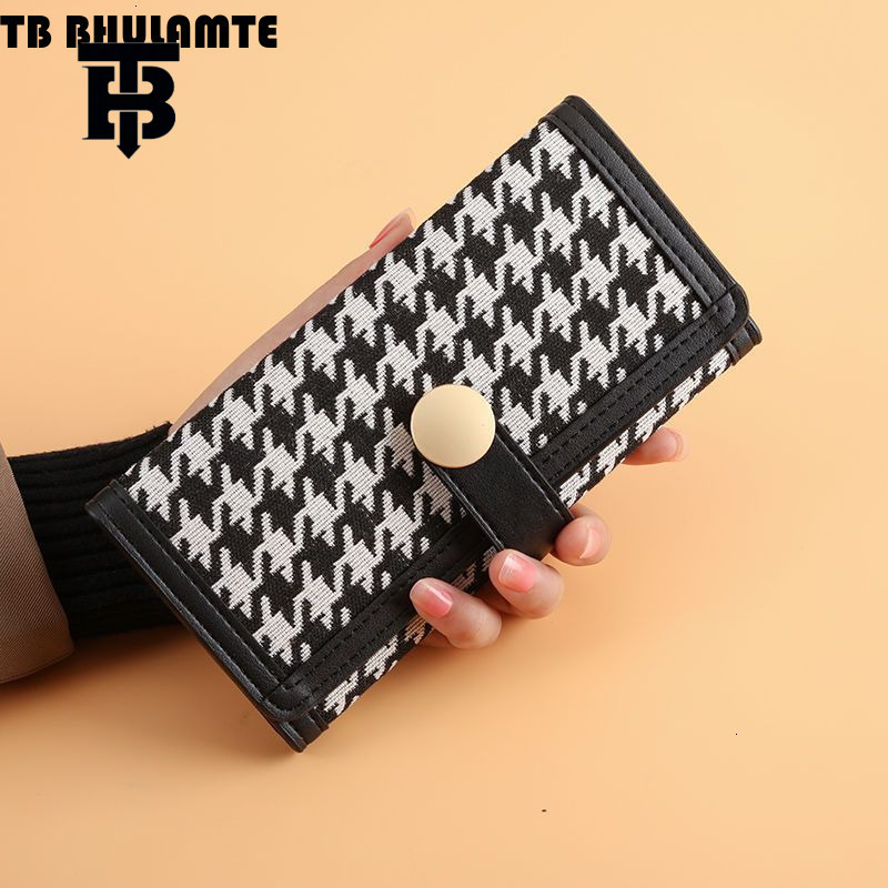TB BHULAMTE Luxury Designer High Quality Houndstooth Canvas Women's Short Wallet With Buckle Luxury Bag Handbag Long Women's Coin Wallet