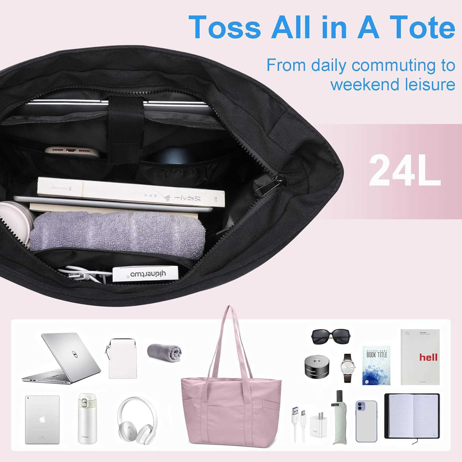 Tote Bag for Women Travel Essentials Large Tote Bag with Zipper Top Handle Handbag for Travel WorkW250913