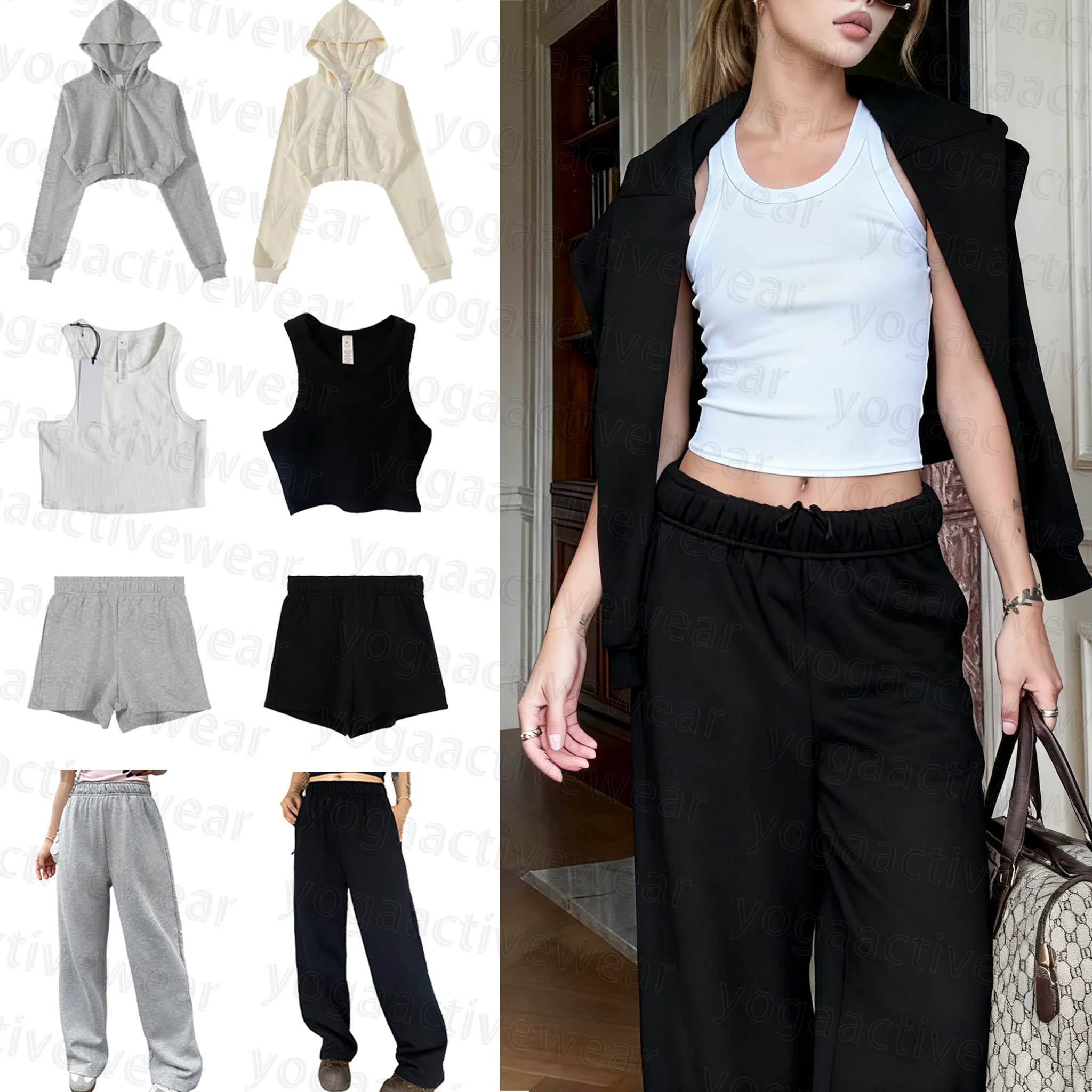 High Quality Women Clothes Yoga Set Hoodie Crew Neck Top Sweatpants Sexy Tank Top Fall/Winter Travel Camping Sports Homewear Casual Clothing Aloness women clothes