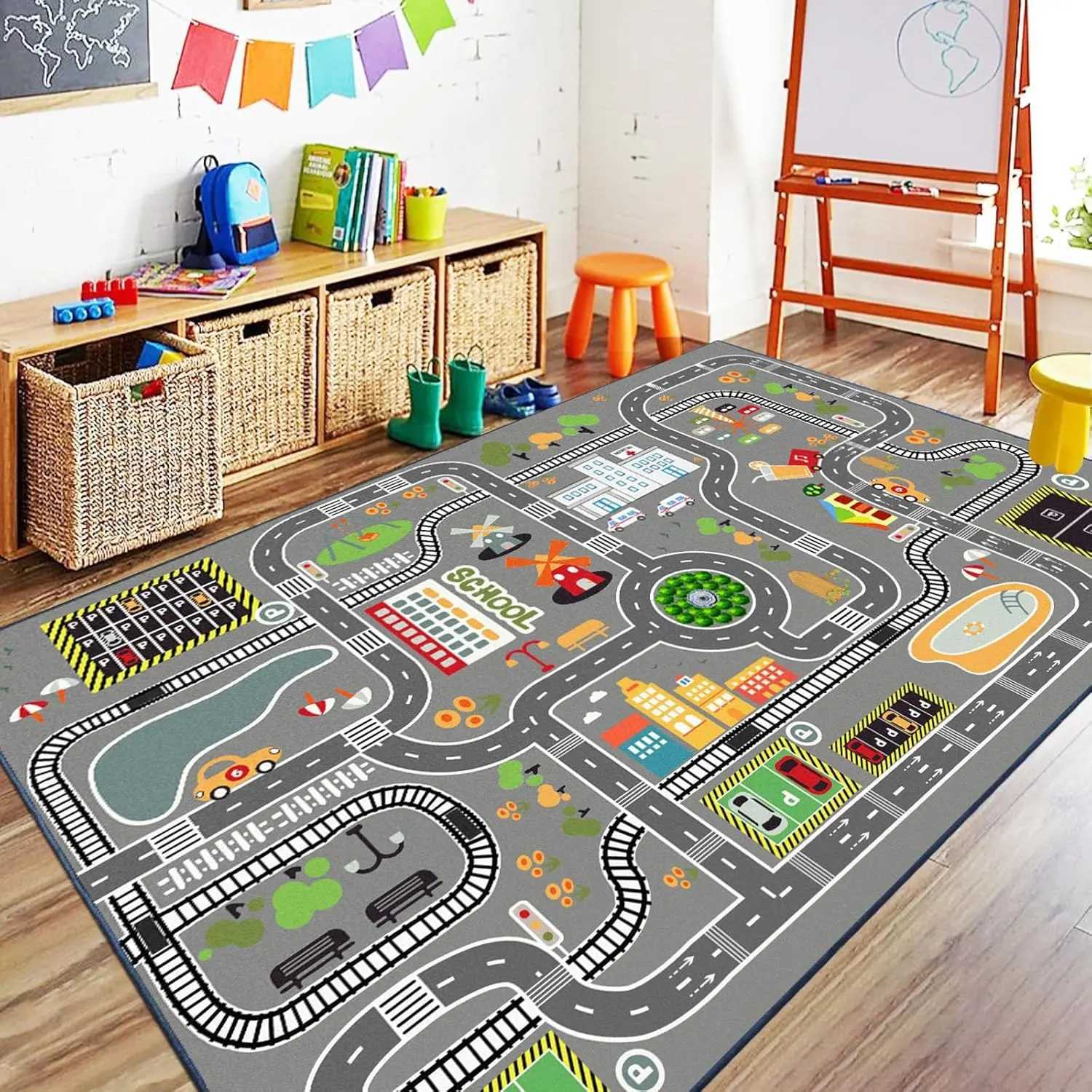 Car Track Rug Car Rugs for Kids Toy Cars City Life Road Rug for Kids Play Mat for Boys Girls Playroom Living Room Classroom C250913