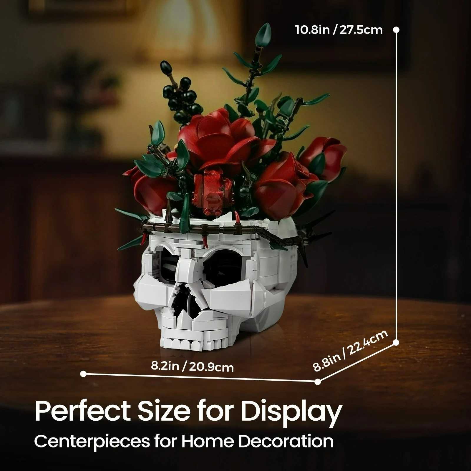 2025 Halloween Skull Roses Bouquet Building Set Skeleton Flowers Plant Pot Blocks Horror Gothic Home Decor Bricks Toys for Gift X250913