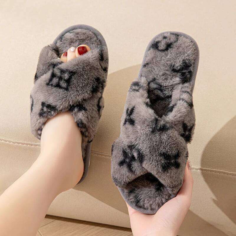 Fluffy Women's Slippers Home Designer Woman Shoes Flats Fashion Fuzzy Fur Slides Autumn Winter Plush Elegant Footwear