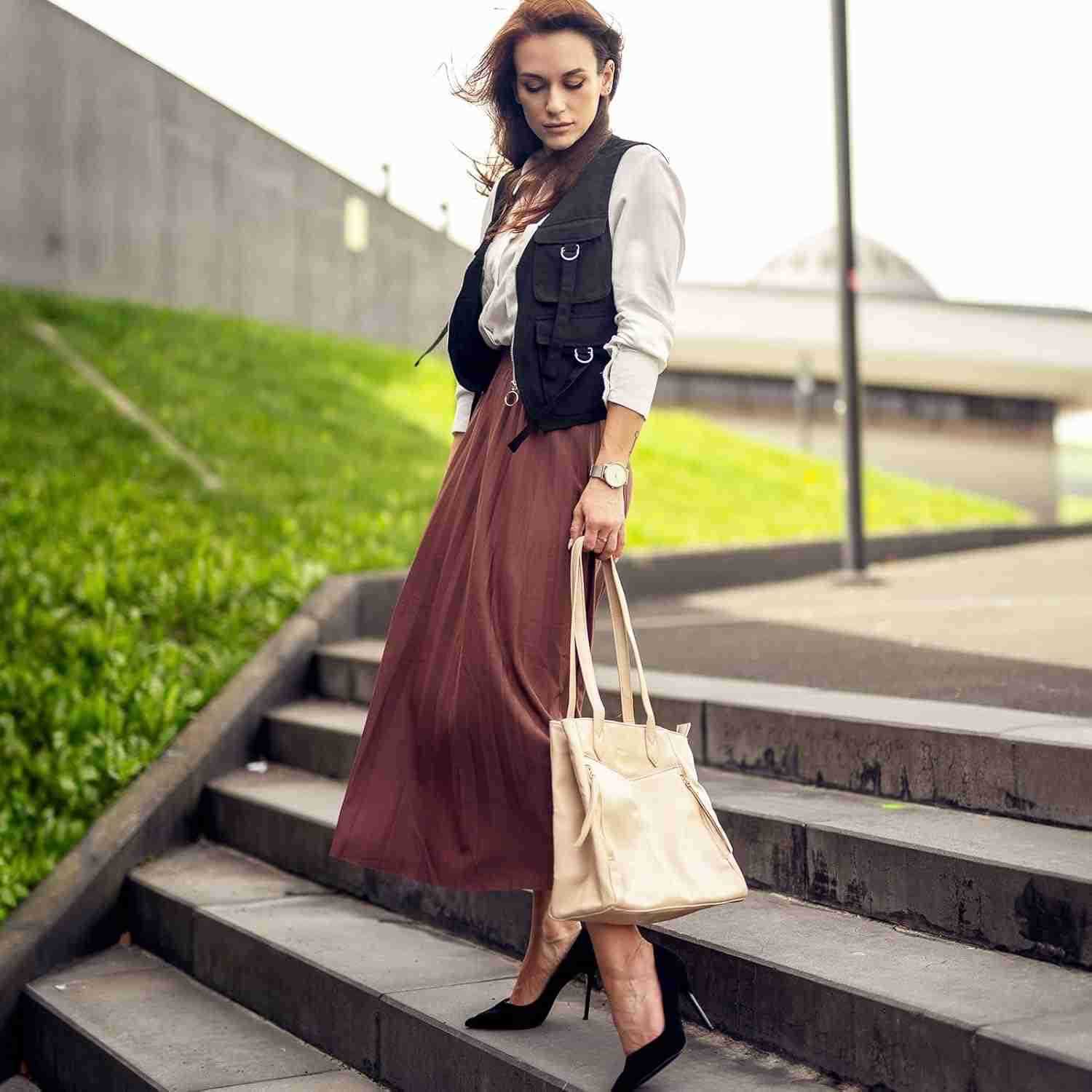 Tote Bag for Women with Zipper Leather Purse and Handbags Ladies Tophandle Shoulder Bags for Work Casual TravelW250913