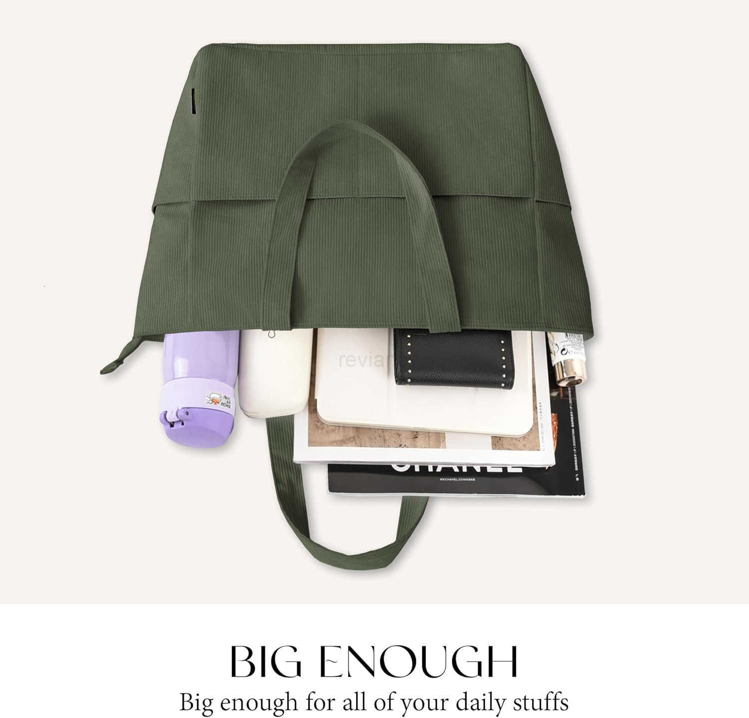 Large Corduroy Tote Bag for Women Everyday Shoulder Bag with Pockets and Zipper for Work Travel VacationW250913