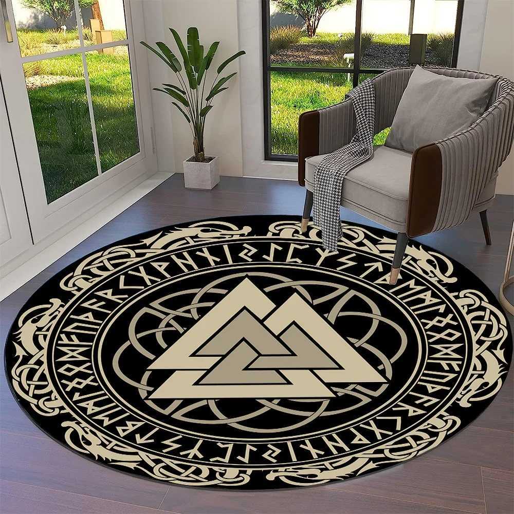 Tree of Life Viking Yggdrasil Valknut Round Carpet Rug for Living Room Bedroom Sofa DecorKid Paly Area Rug Nonslip Floor Mat C250913
