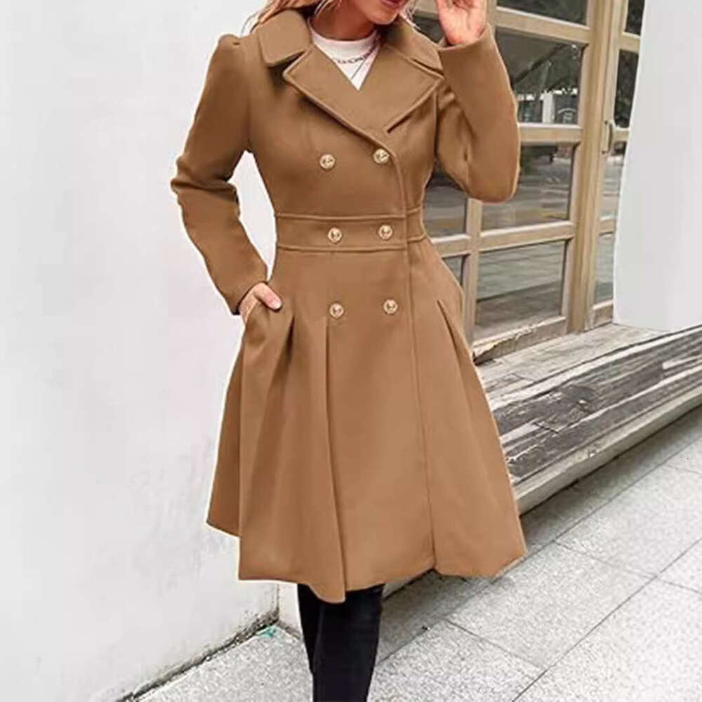 womens coat jackets womens fur coat Autumn Winter European and American Selected Women's Trench Coat with Turn-Down Collar, Double-Breasted, A-Li