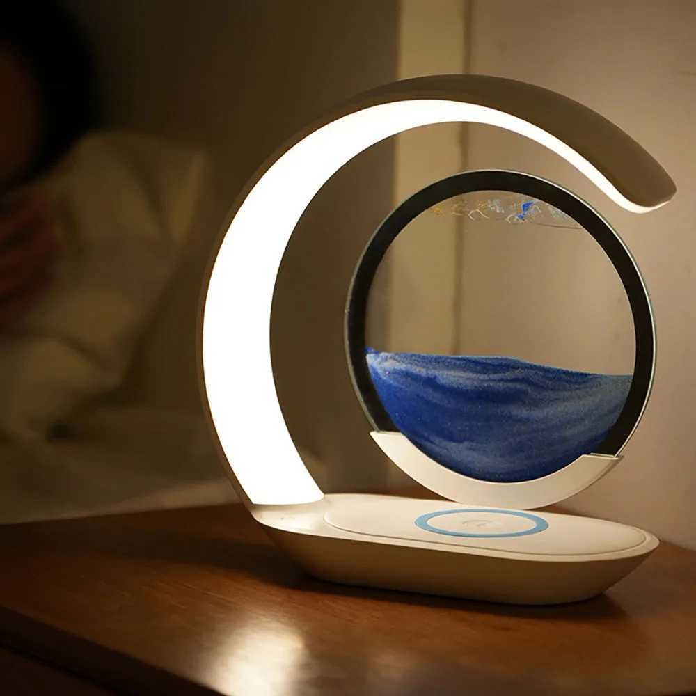 Quicksand Table Lamp Wireless Charging Desk Lamp 3D Hourglass Ornaments Sand Painting Night Light for Office Room Decoration C251122