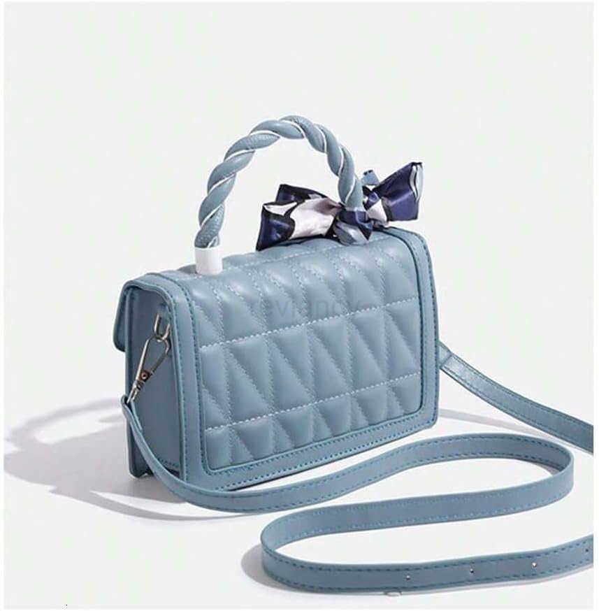 Womens Vintage Crossbody Bags Top Handle Square Flap Satchel Purses with RibbonW250913