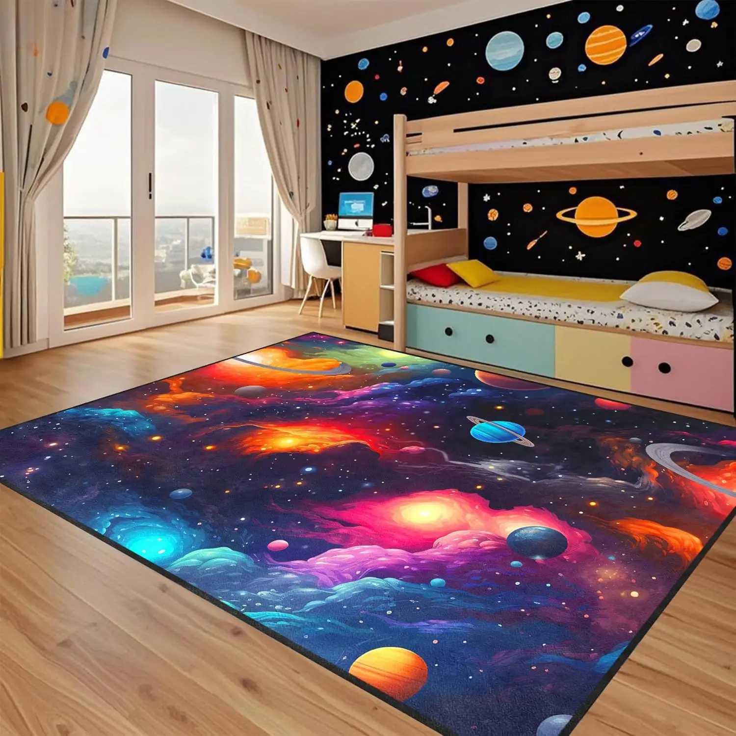 Galaxy Space Rug for Kids Bedroom Universe Nebula Star Carpet Educational Outer Space Theme Play Mat for Boys and Girls C250913