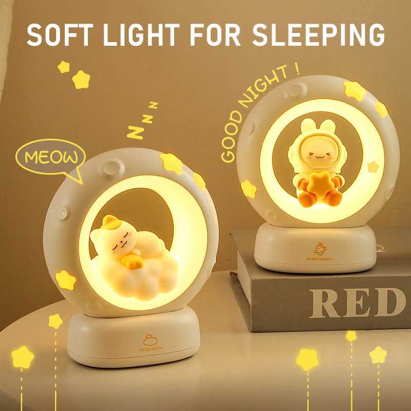 Moon Night Light Cute Rabbit Cat Panda Lamps Room Bedside Decoration USB Rechargeable Kawii Animal Gift Warm Soft Light C250913