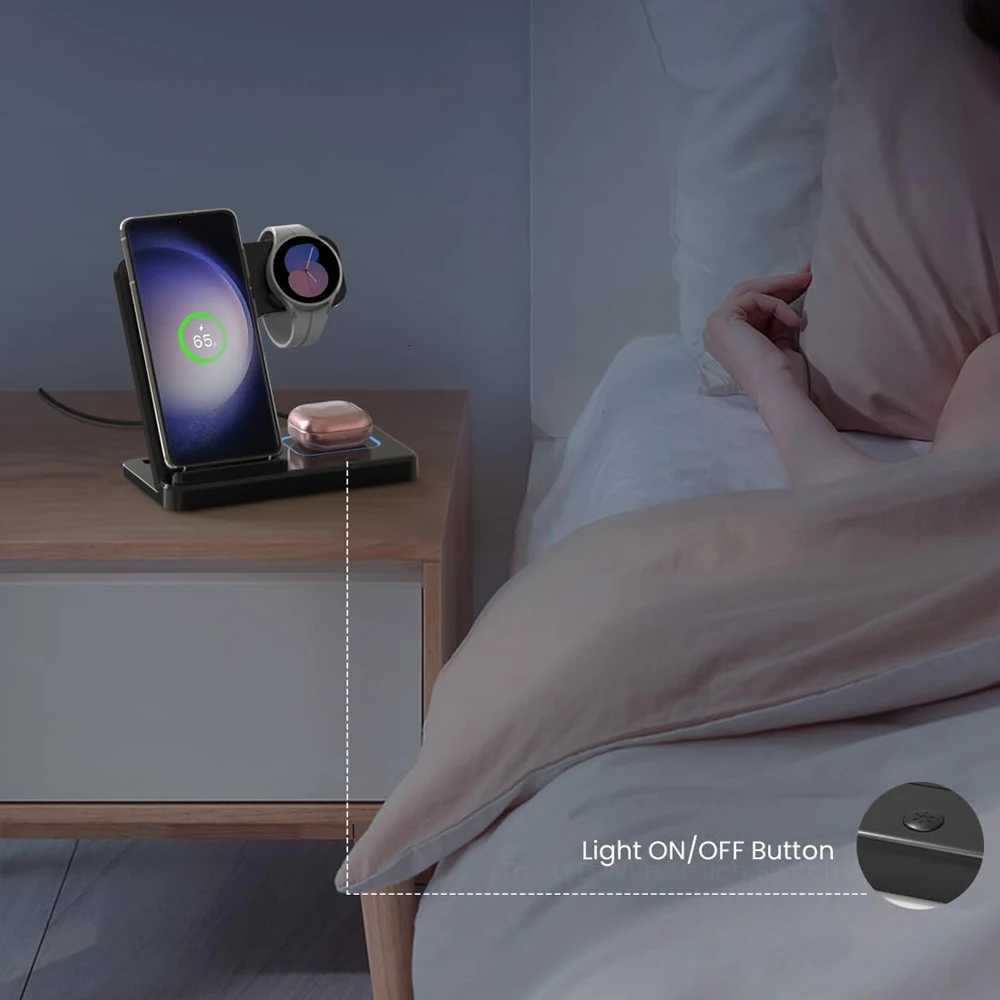 Foldable 3in1 Wireless Charger Stand For Galaxy Watch 7 6 5 4 S24 S23 S22 S21 S20 Note 20 Z flip 6 5 4 Buds 3 2 Pr