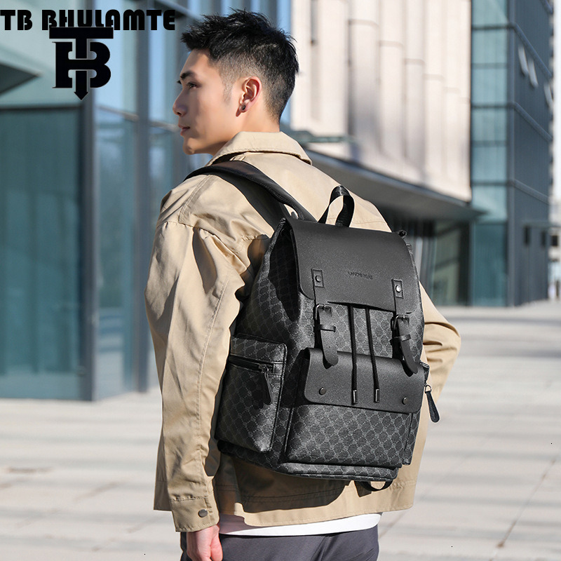 TB BHULAMTE Luxury Designer Men's Checkered Commuter Leisure Backpack Large Luxury Bag Capacity Business Travel Work Laptop Bag