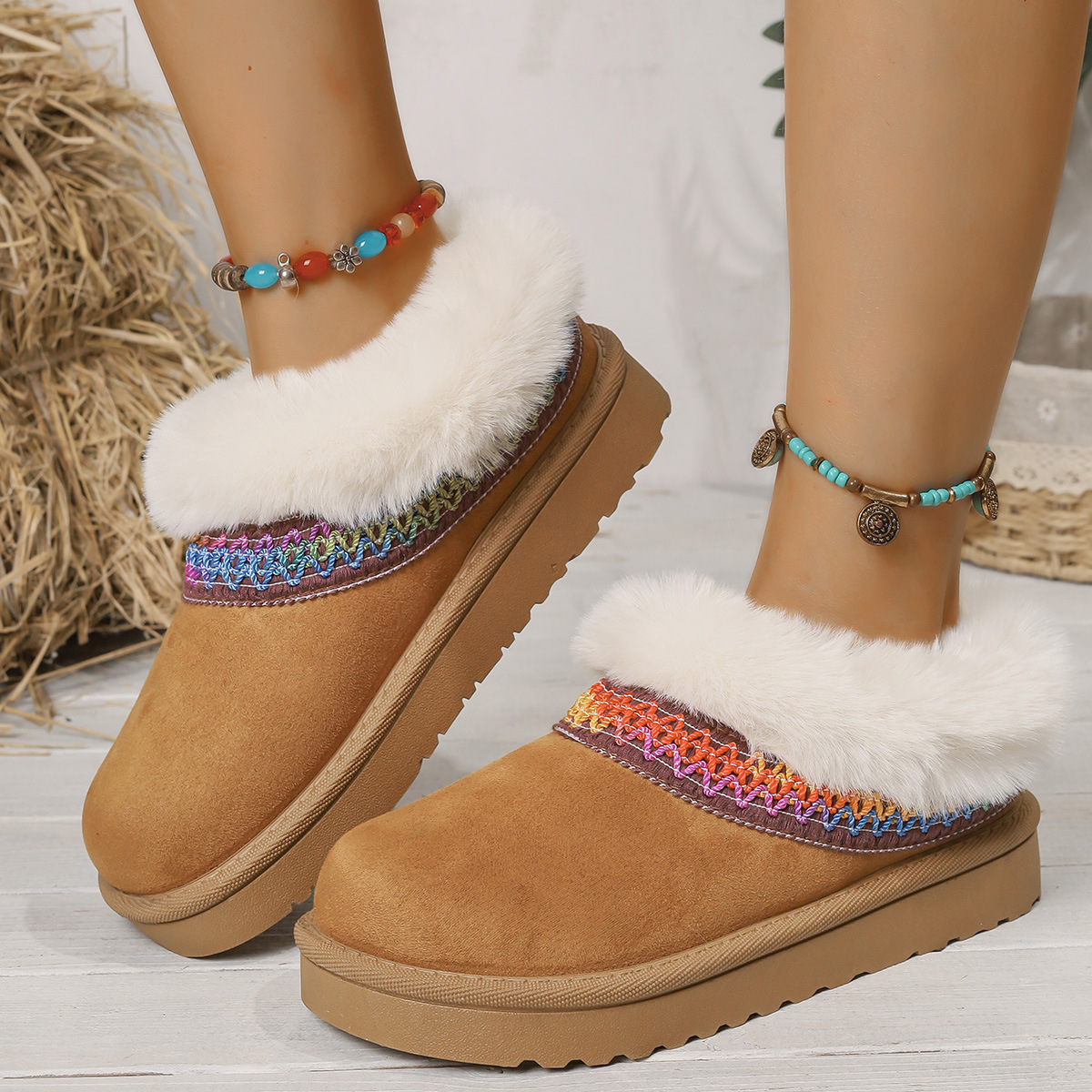 Free shipping 2025 autumn/winter new design color woven women's suede midsole snow boots thick sole height increasing warm cotton shoes