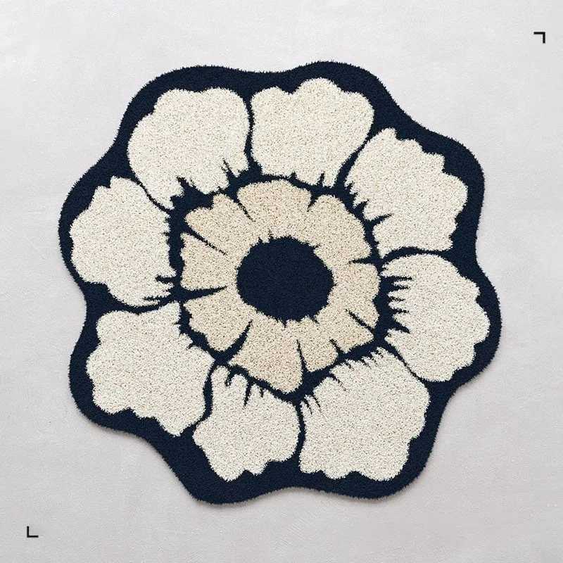 VIKAMA Round Simple Flower Faux Cashmere Floor Mat DirtResistant Bedroom Bedside Study Carpet Home Decoration C250913