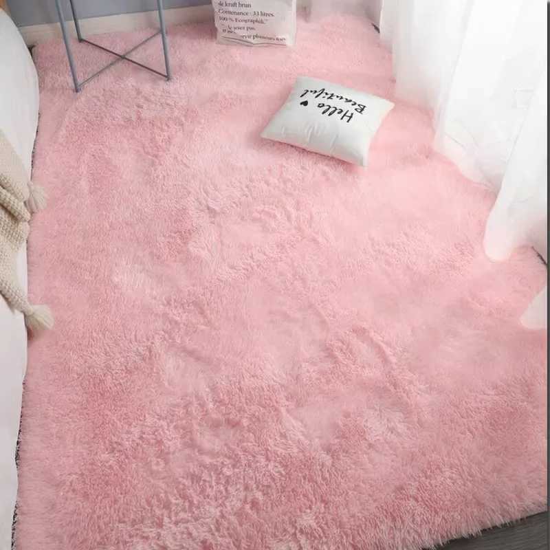 VIKAMA Solid Color Silk Wool Carpet Long Hair Soft Floor Mat Bedroom Living Room Bedside Rugs HighGrade Coffee Table Mat C250913