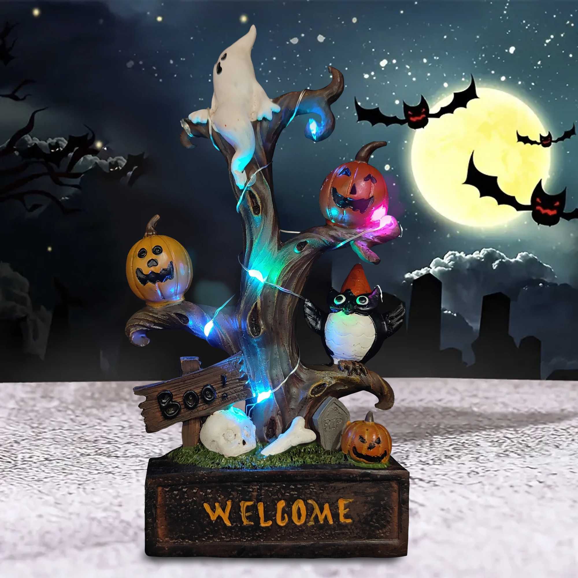 Halloween Tabletop Decoration Pumpkin Tree Light LED Glowing Scary Atmosphere Decoration Light Resin Pumpkin Crafts C250913