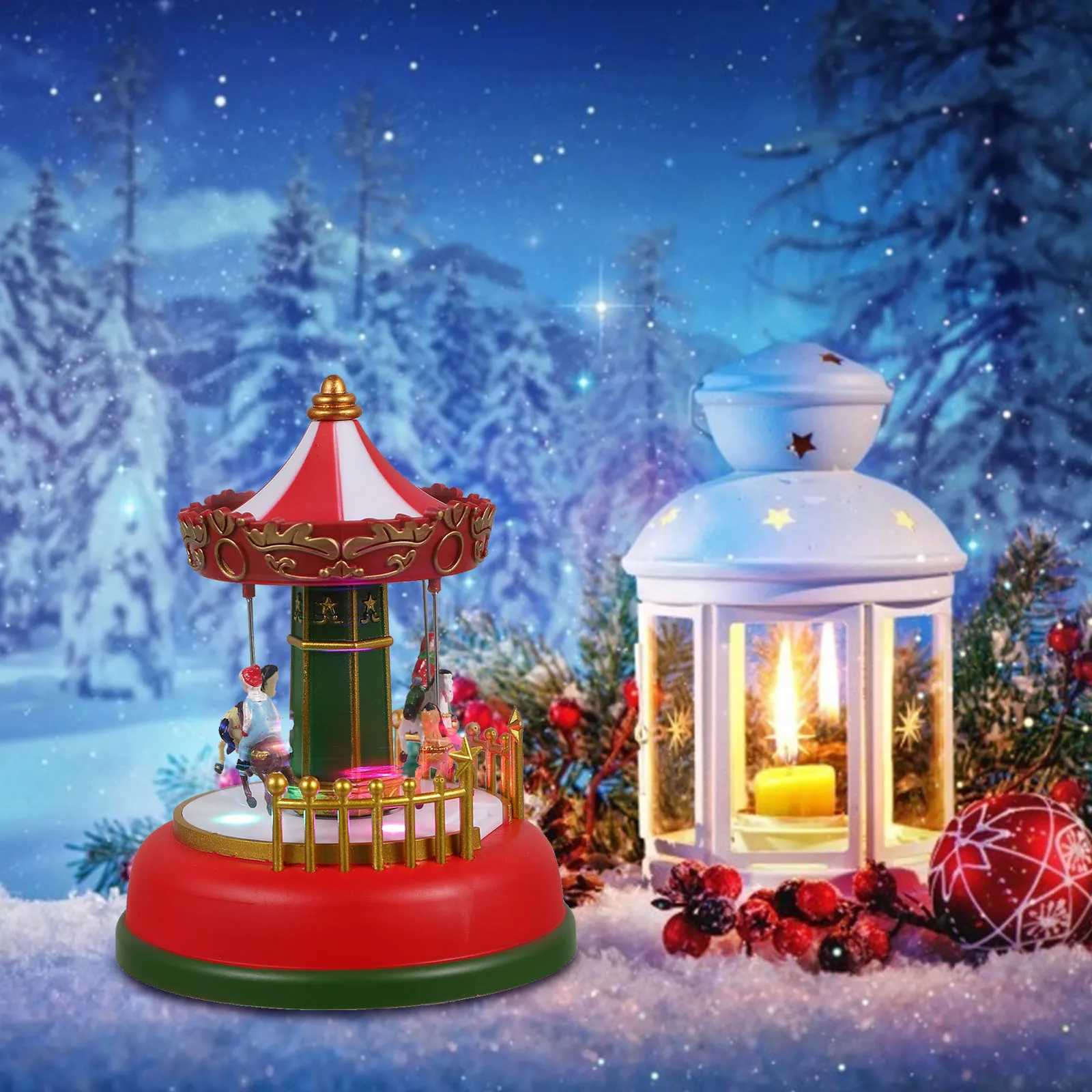 Glowing Music Carousel Merrygoround Ornament Boxes Christmas Musical Decorations Ornaments Plastic Child C250913