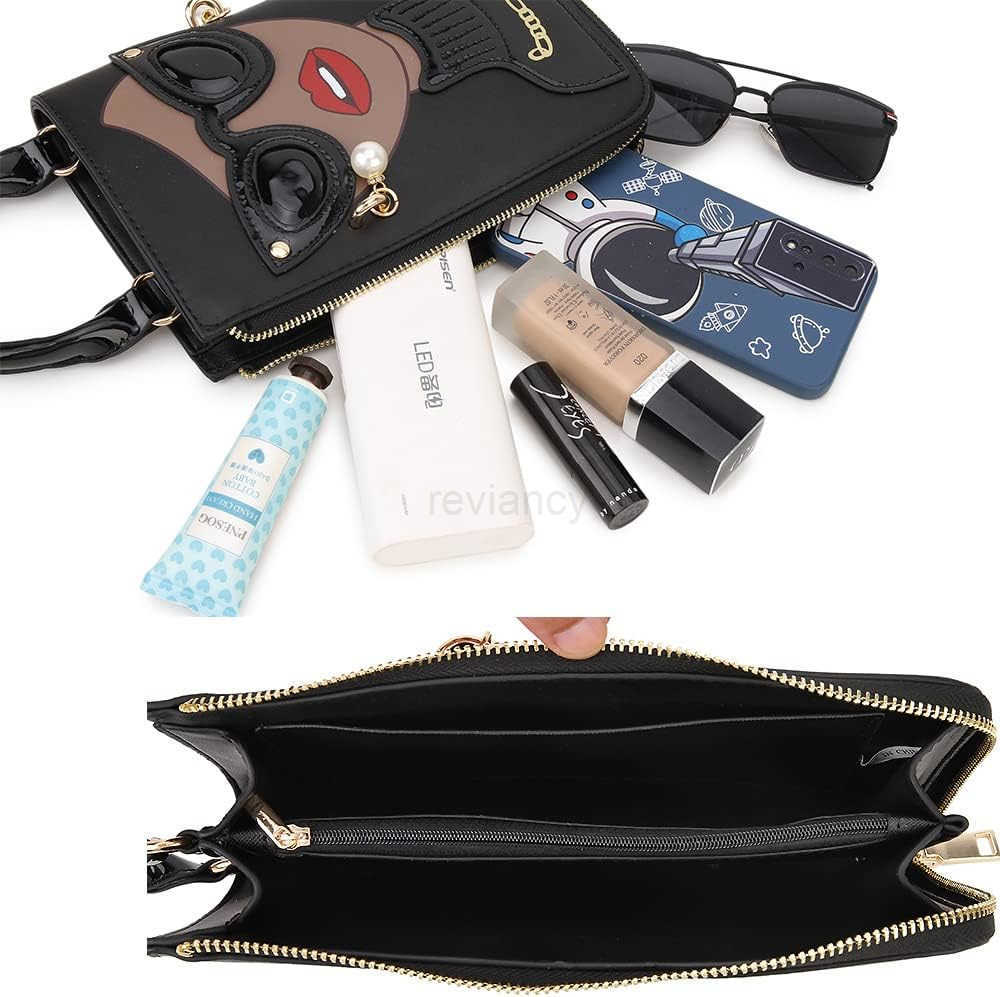 Women Novelty Lady Face Shoulder Bags Funky PU Leather Top Handle Satchel Handbags Clutch Purse for WomenW250913