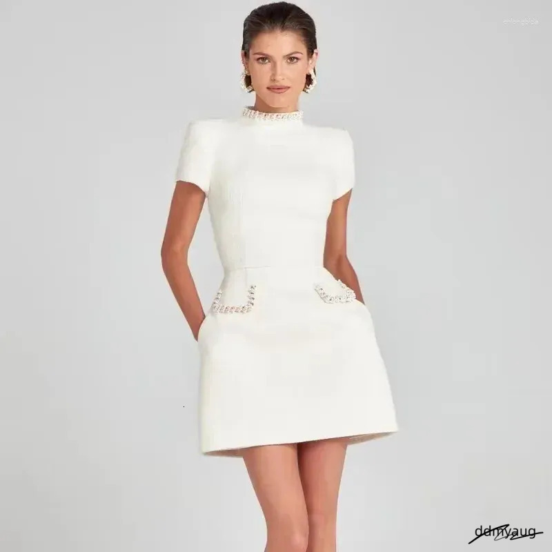 Two Piece Dress Talenza Women's Elegant Tweed A-Line Solid Slim Fit Short Sleeve Retro O-Neck Patchwork Evening ddmyAug