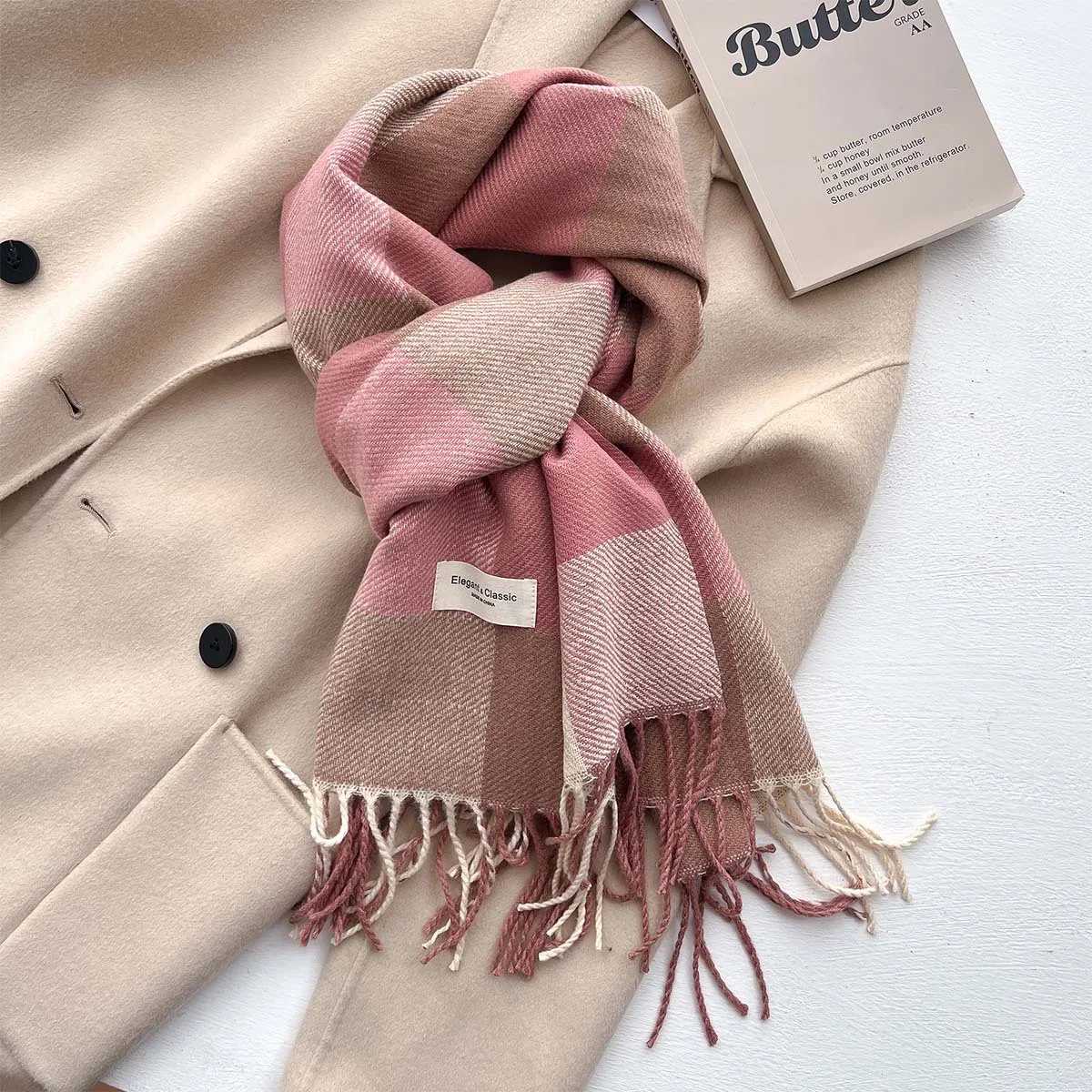 New Fashion Plaid Neckerchi Winter Warm Cashmere Scarf for Wen Girls Long Shawls and Wraps Thick Scarf With ic Tassels G250912