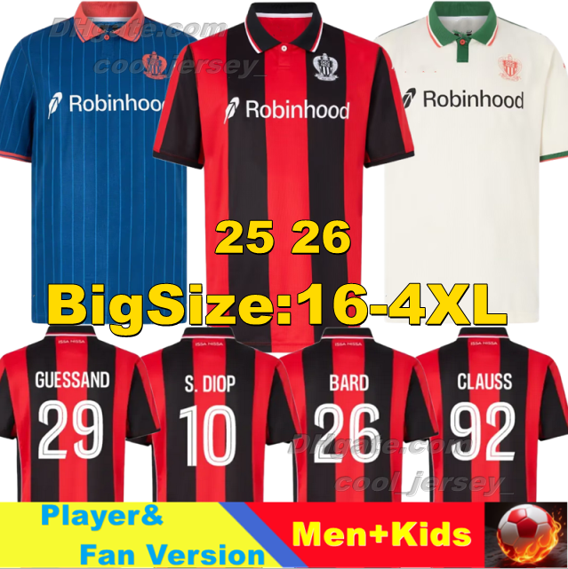 25 26 OGC Nice Soccer Jerseys CLAUSS LABORDE S.DIOP GUESSAND DANTE 2025 2026 BOUDAOUI T.MOFFI NDAYISHIMIYE SANSON NDOMBELE Football Shirts Men Uniforms kids kits sets