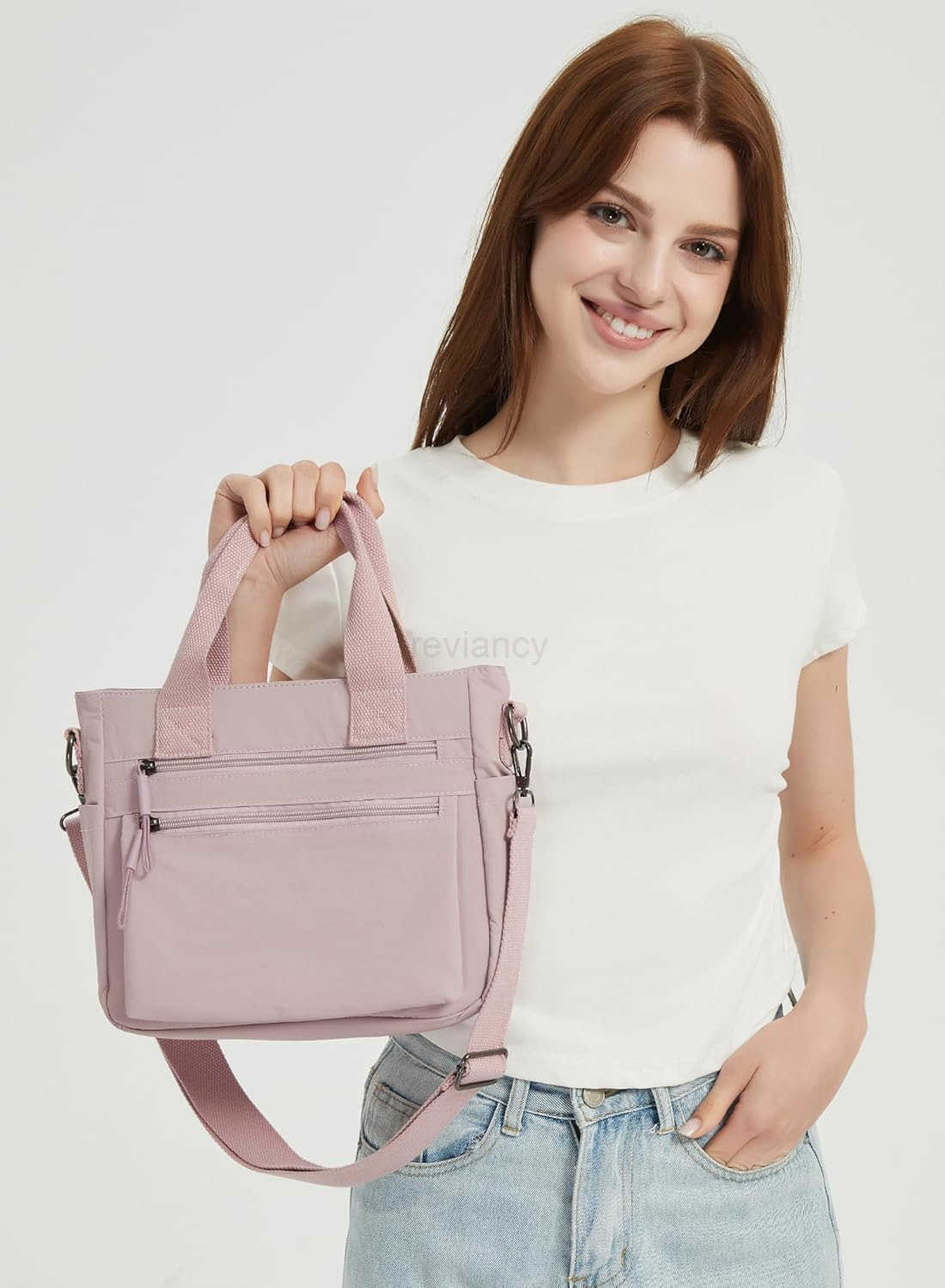 Small Nylon Tote Bag for Women Lightweight Crossbody Tote Handbag with Long Strap for Daily Work College TravelW250913