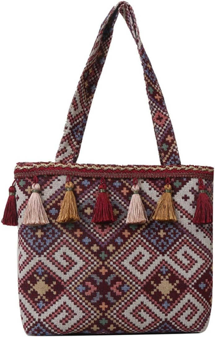 Style Tassels Shoulder Tote Bag for Women Bohemian Retro Large Capacity Canvas Handbag Top Handle BagW250913