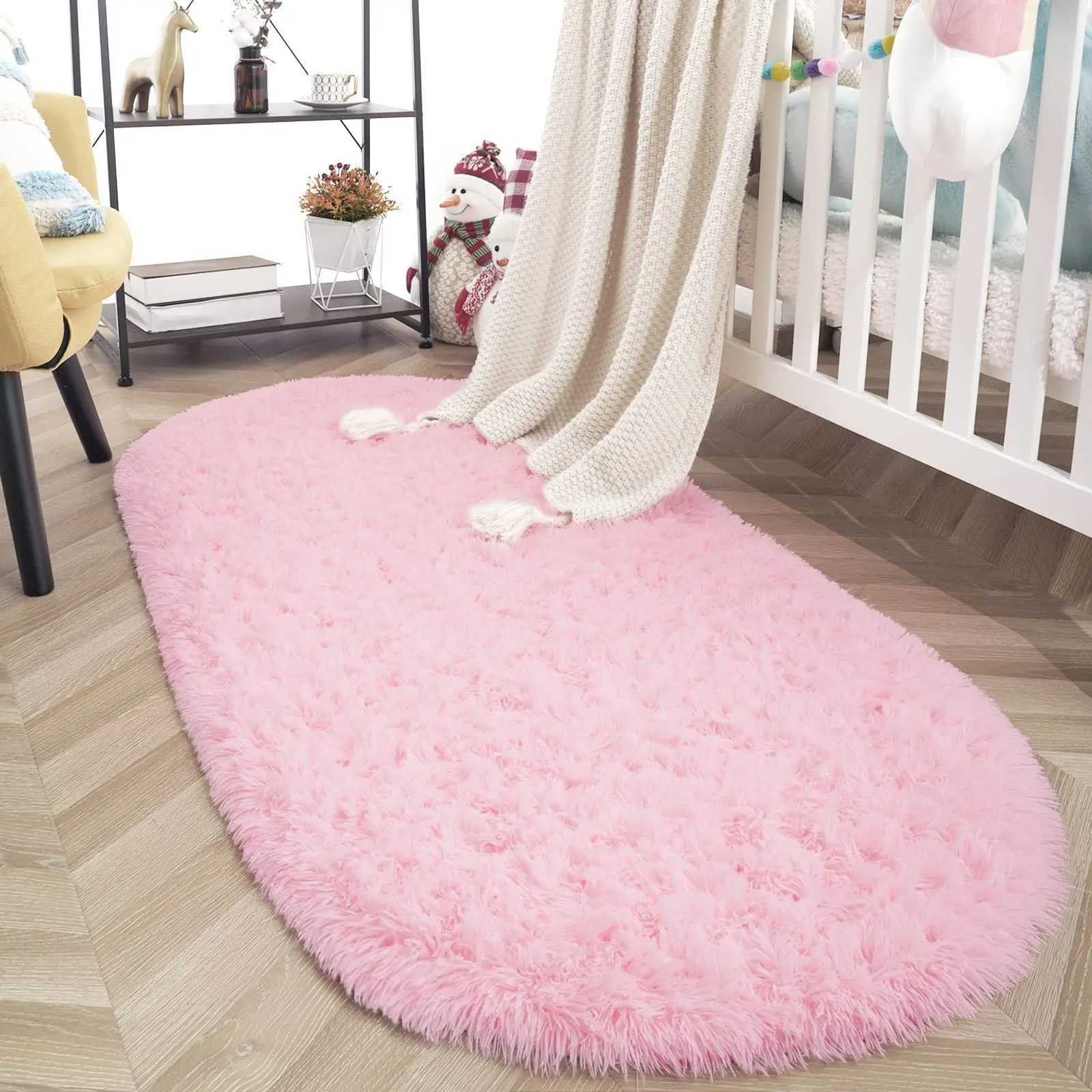 Oval For Living Room Furry Sofa Area Rugs Childrens Bedroom Bedside Rug Soft Plush Mat Nursery Carpet Home Decor Grey C913 H260226