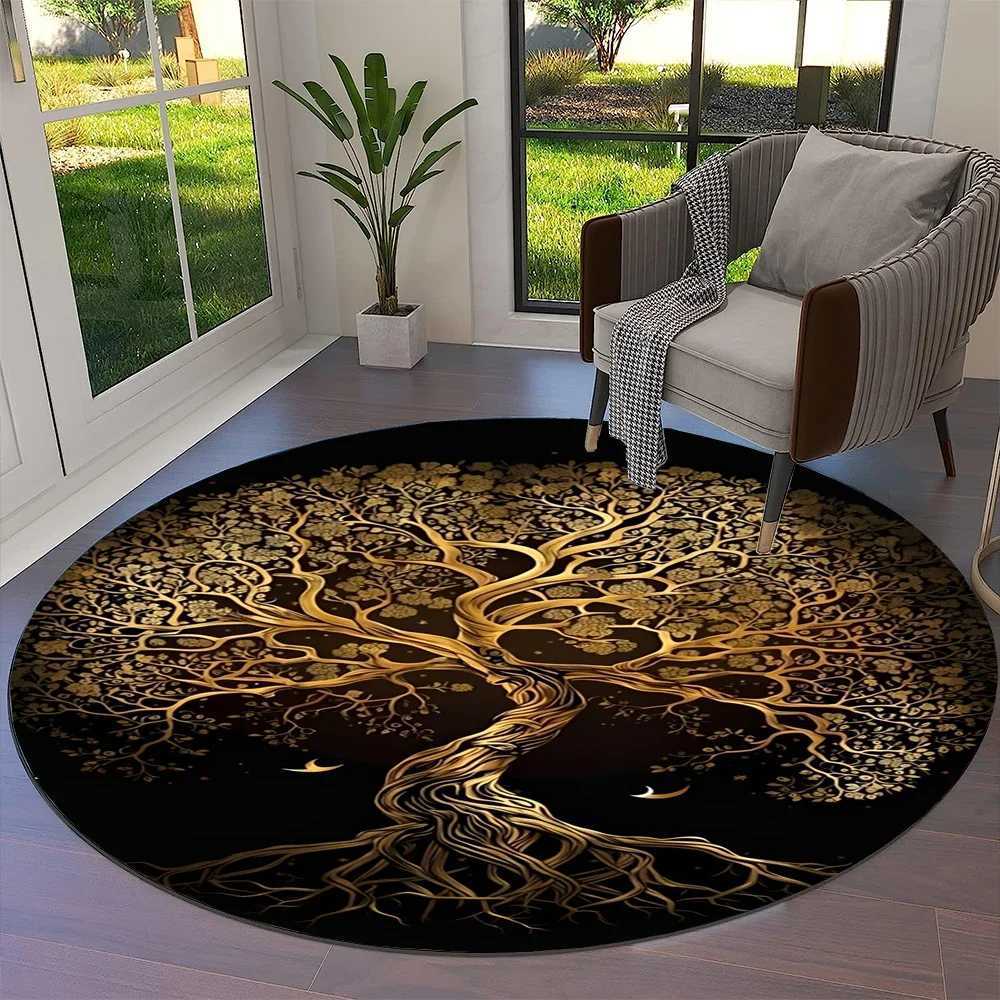 Tree of Life Viking Yggdrasil Valknut Round Carpet Rug for Living Room Bedroom Sofa DecorKid Paly Area Rug Nonslip Floor Mat C250913