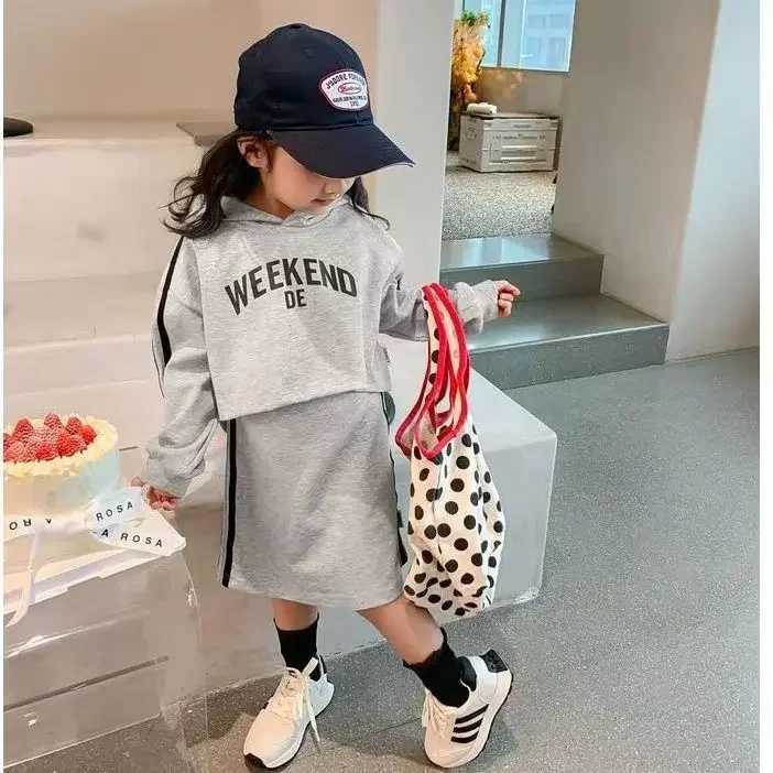 Childrens Sets Girls Dress Suit Spring and Autumn Styles Letterman Hooded Top Pinafore Jumper Dress Kids Clothes C250913