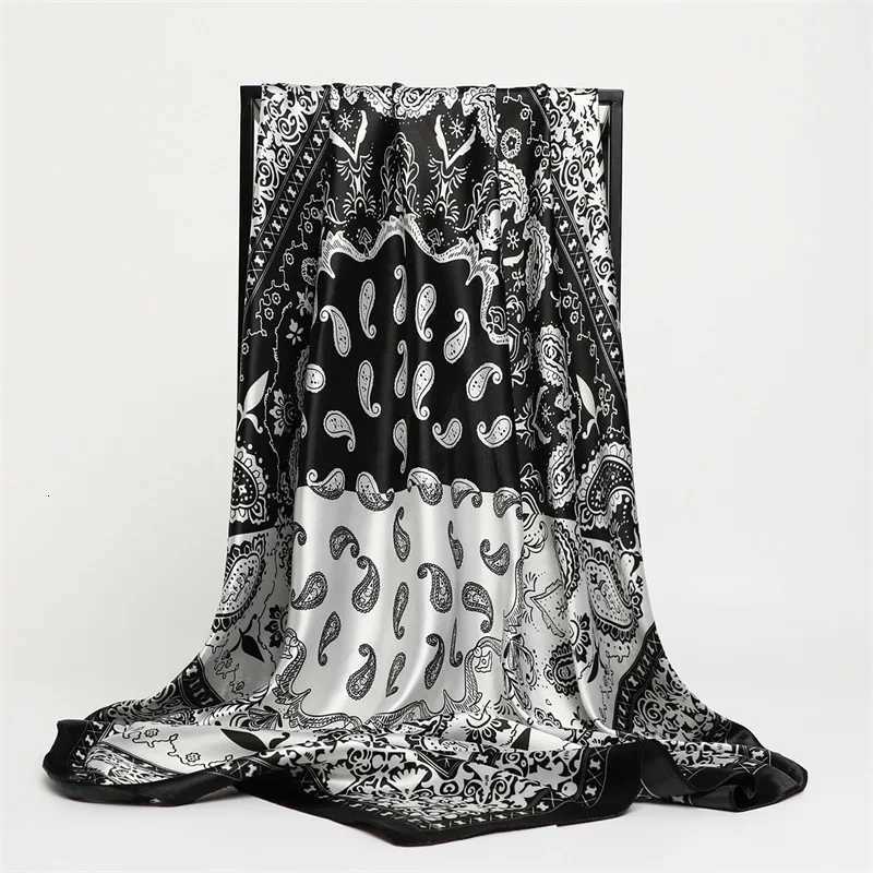 9090CM ic Paisy Print Square Scarf Soft Satin Bandana Vintage Windproof Wrap Casual Shawl Travel Beach Towel G250912