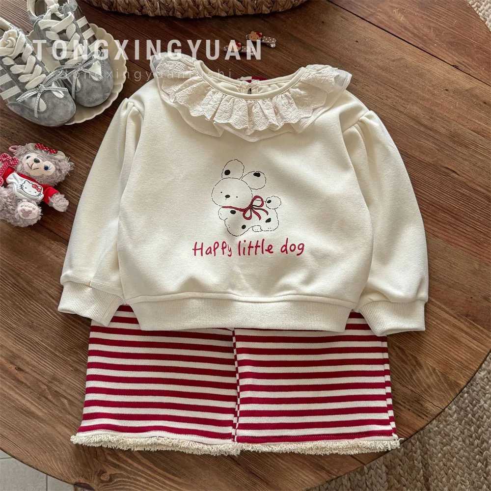 Toddler Girls Autumn Sweatshirt Sets Cartoon Printed TopStriped Pant Baby Girls Casual Sets Long Sleeves Kids Baby Girls Sets C250913