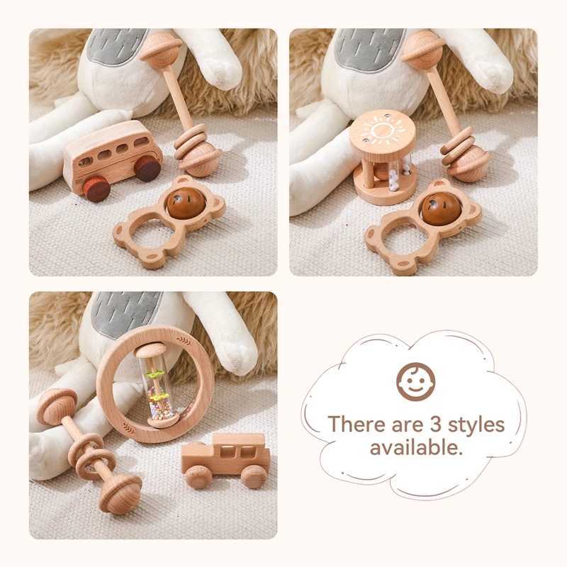 Baby Montessori Toys Beech Wooden Music Instrument Rattle Toys Baby Set for Newborn Bear Rattle Educational Toys Birthday Gift C250913