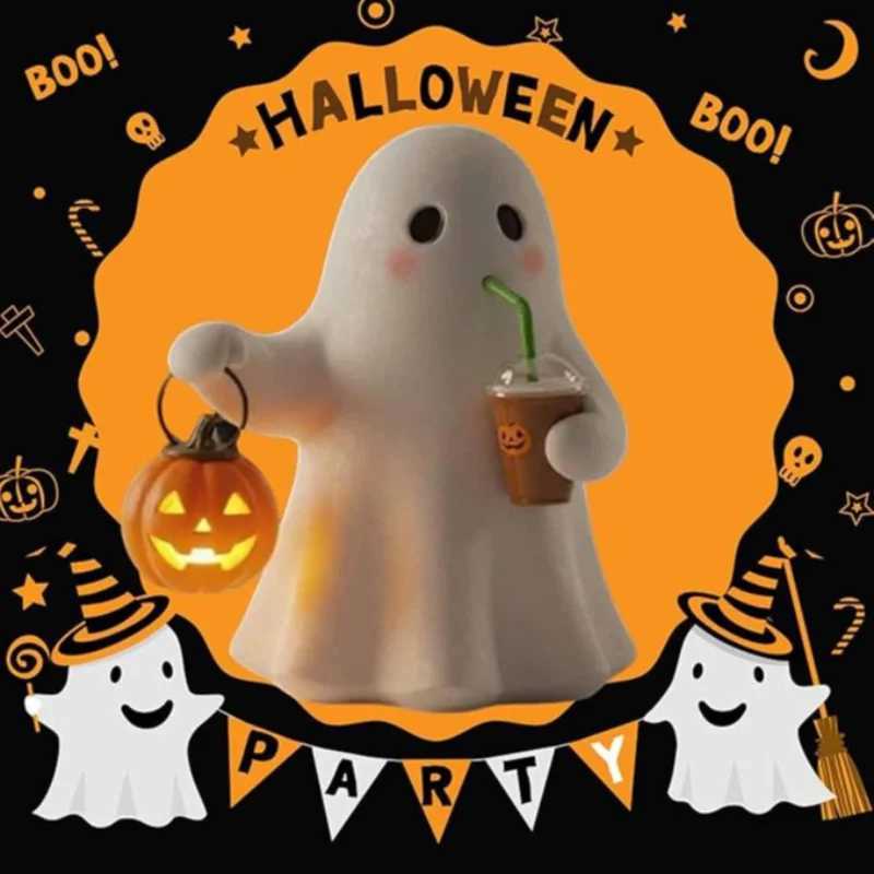 1014 Cm Cute Ghost Desk Decoration Nightlight Resin Home Creative Crafts Decoration Atmosphere Halloween Table Lamp Home Decor C250913