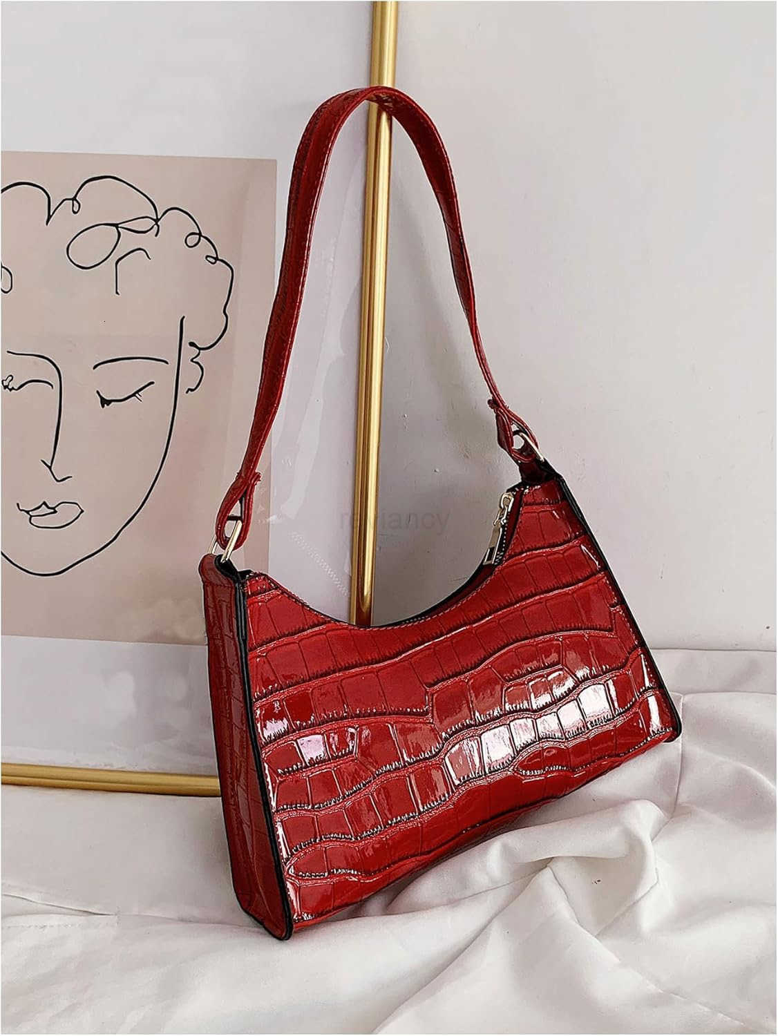 Womens PU Leather Underarm Bag Zipper Shoulder Handbags Top Handle PurseW250913