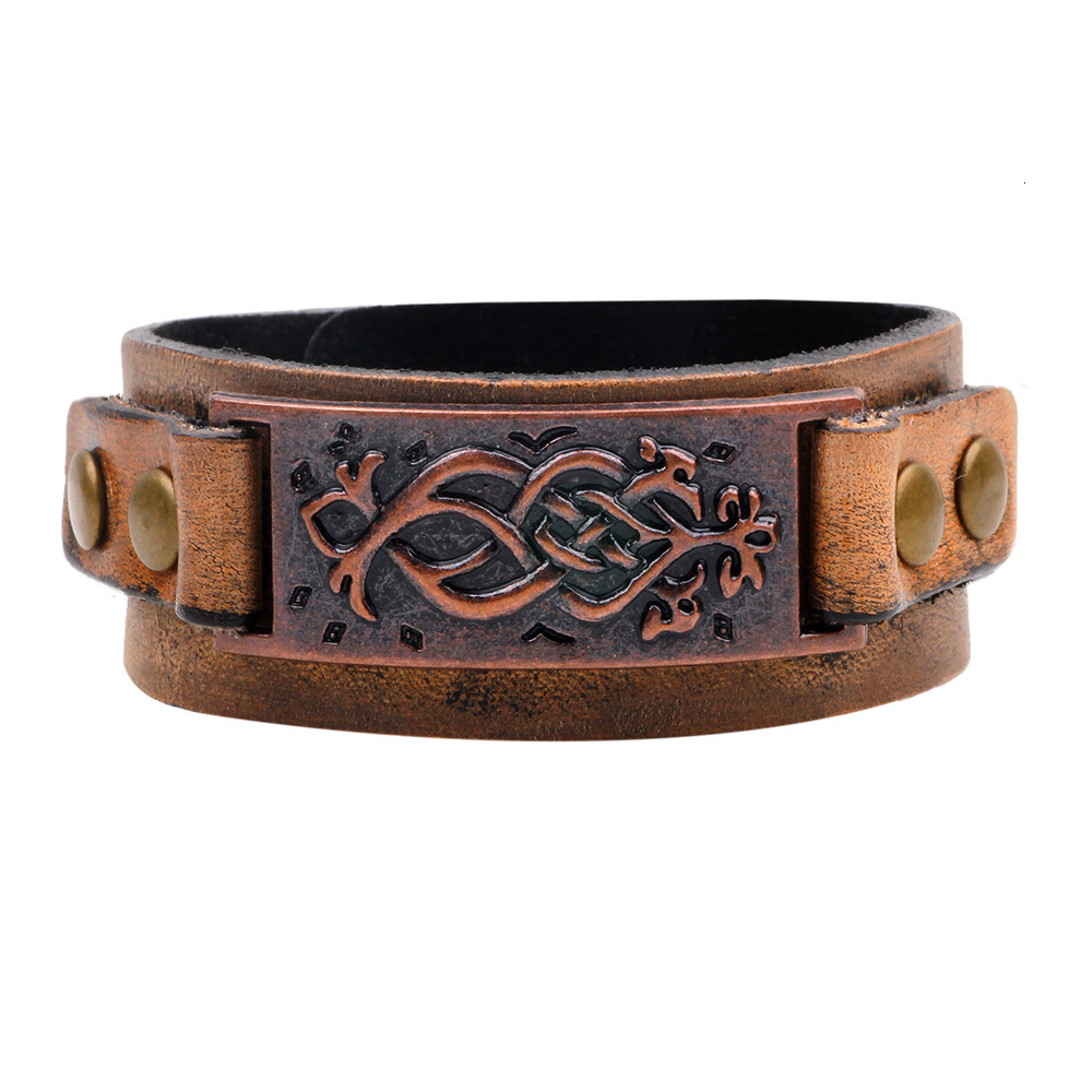 Cowhide Personalized Red Antique Bronze Accessories Leather Jewelry Bracelet for Men High-end Feel ddmymoon