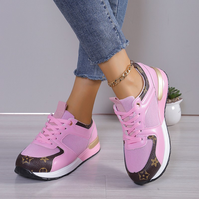 Free shipping Fashion printed shoes sports shoes women's casual women's sports shoes lace up color blocked oversized women's shoes