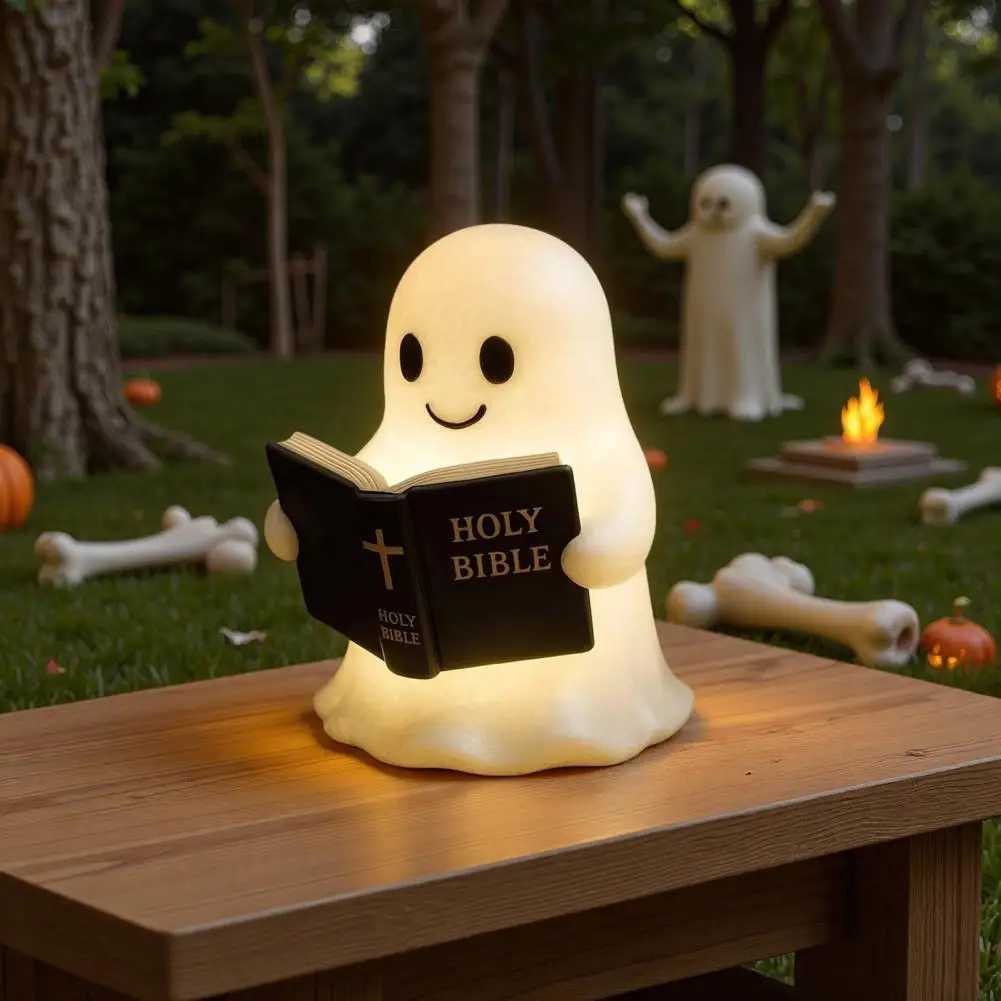 Ghost Light for Home Decor Spooky Ghost Bible Lamp 3d Resin Night Light Figurine for Halloween Decor Cute Ghost for Bedroom C251122
