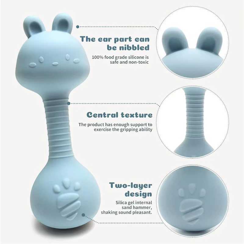 Silicone Baby Rattle Toys Easy To Grip Newborn Gift Cute Rabbit Sand Hammer Rattles Teething Toy for Infants Baby Stuff BPA Free C250913
