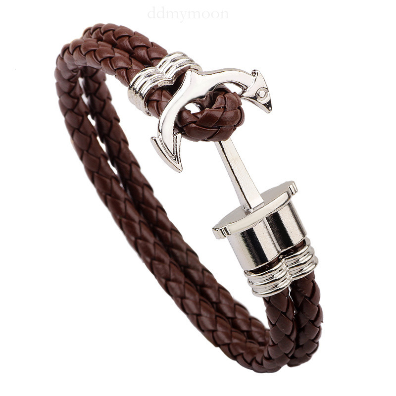 Style Leather Woven Metal Anchor Hip Hop Personality Men's Bracelet Versatile High-end Feel ddmymoon