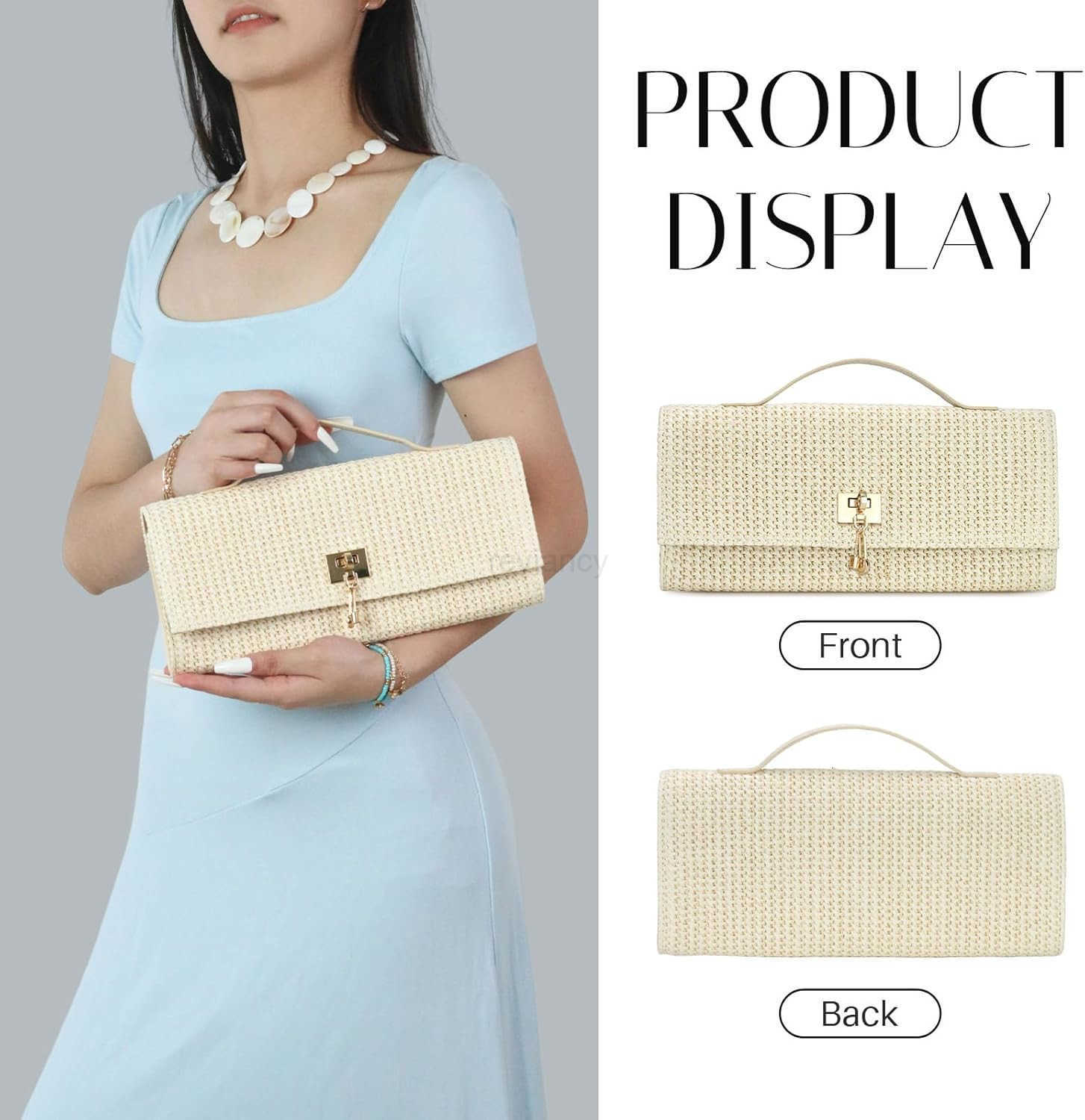 Top handle Straw Clutch Purses for WomenWoven Evening Shoulder Handbag Formal Crossbody Purse Party BagW250913