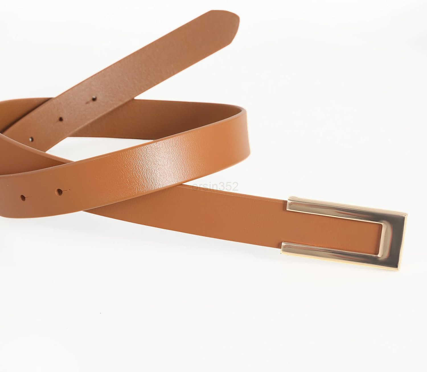 Womens Leather Belt Skinny Waist Belt for Dresses Jeans Pants with Gold BuckleW250913